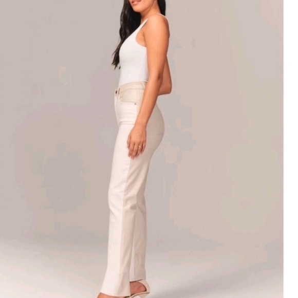 Abercrombie & Fitch Slim Straight Ultra High Rise Faux Leather Denim Jeans 34-18 - Picture 2 of 14